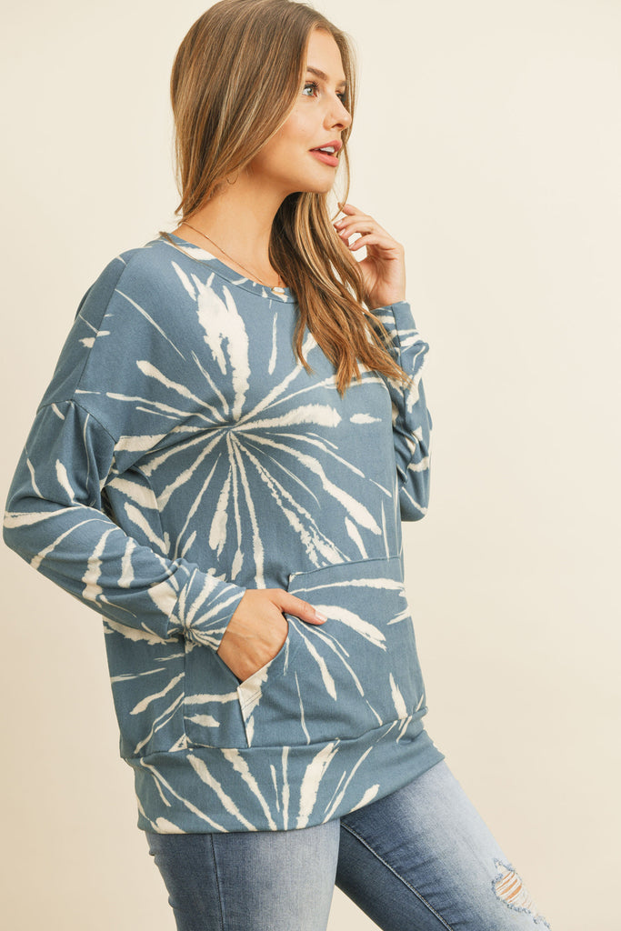 Kangaroo Pocket Tie Dye Long Sleeve Top