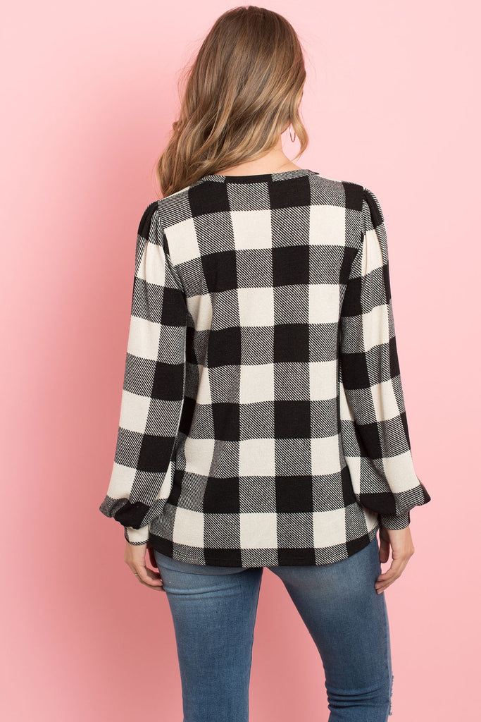 Plaid Long Sleeves Round Neck Sweater