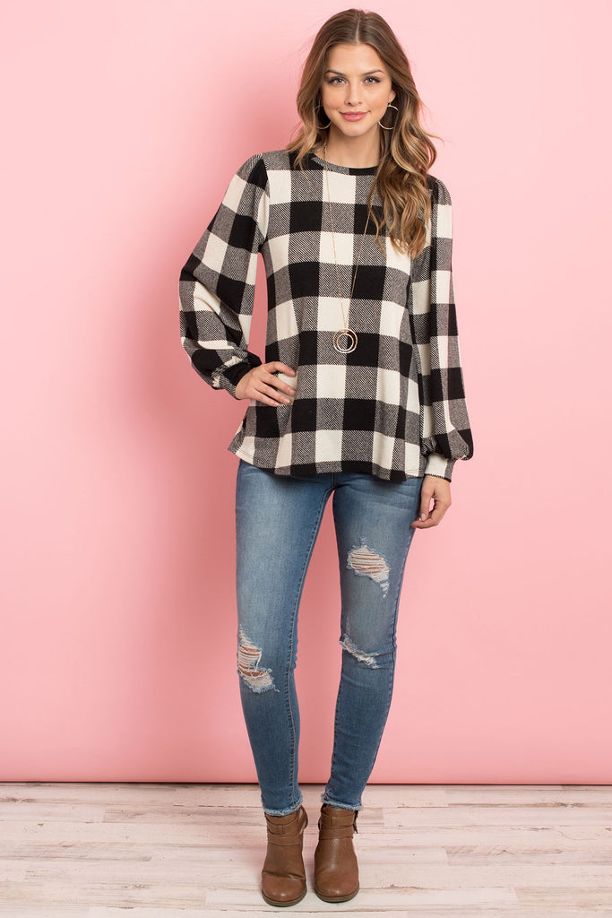 Plaid Long Sleeves Round Neck Sweater