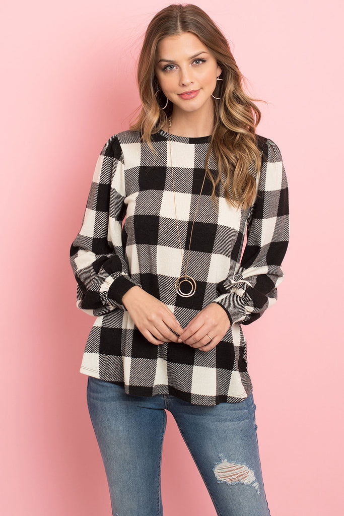 Plaid Long Sleeves Round Neck Sweater