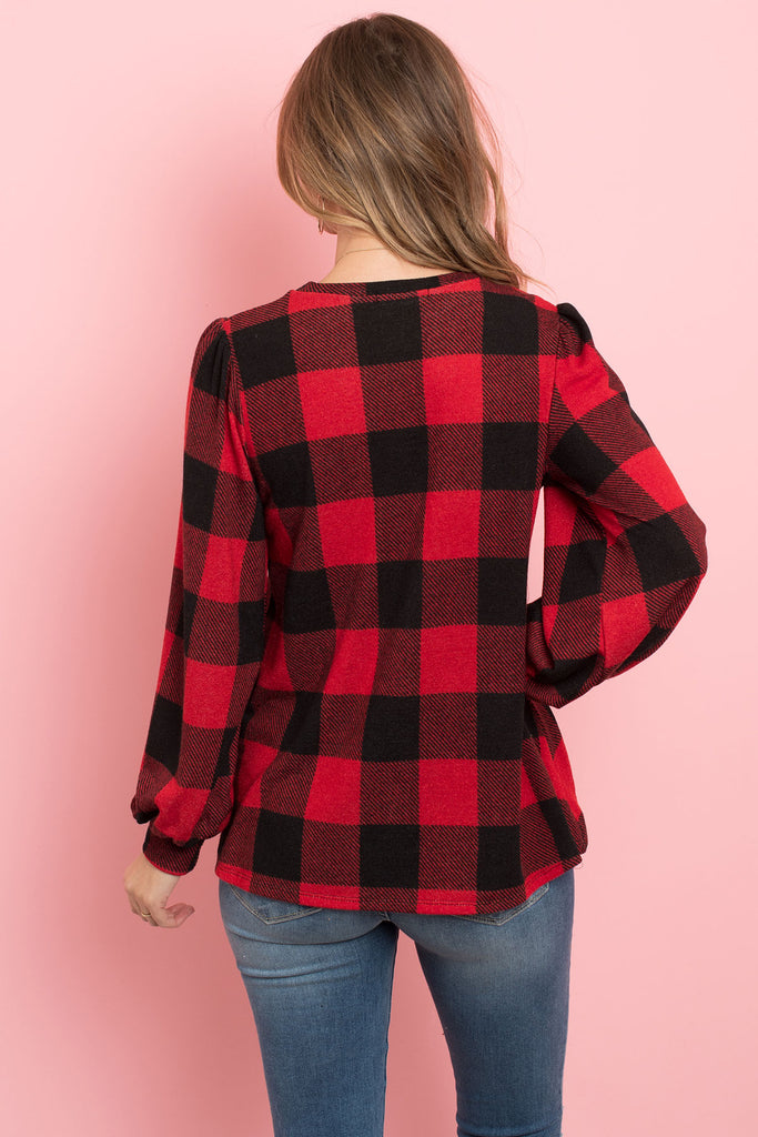 Plaid Long Sleeves Round Neck Sweater