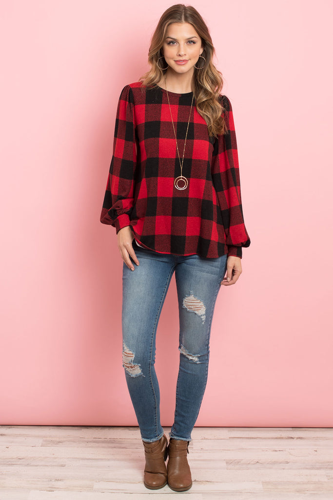 Plaid Long Sleeves Round Neck Sweater