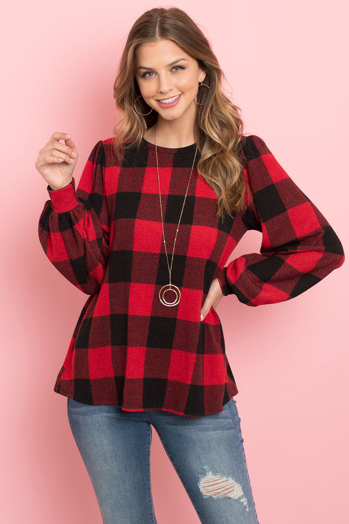 Plaid Long Sleeves Round Neck Sweater