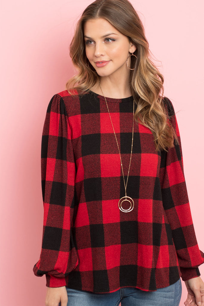 Plaid Long Sleeves Round Neck Sweater