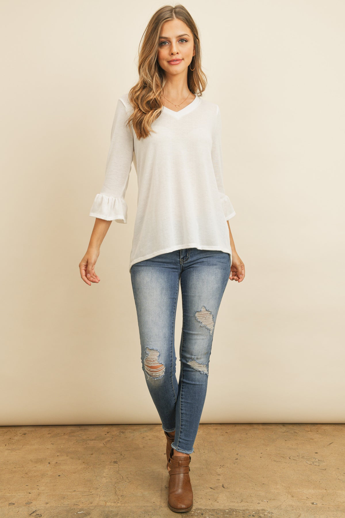 Solid Bell Sleeve V-Neck Top – Riah Fashion