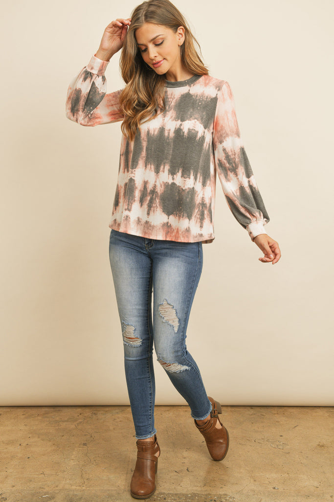 Puff Sleeve Tie Dye Print Top