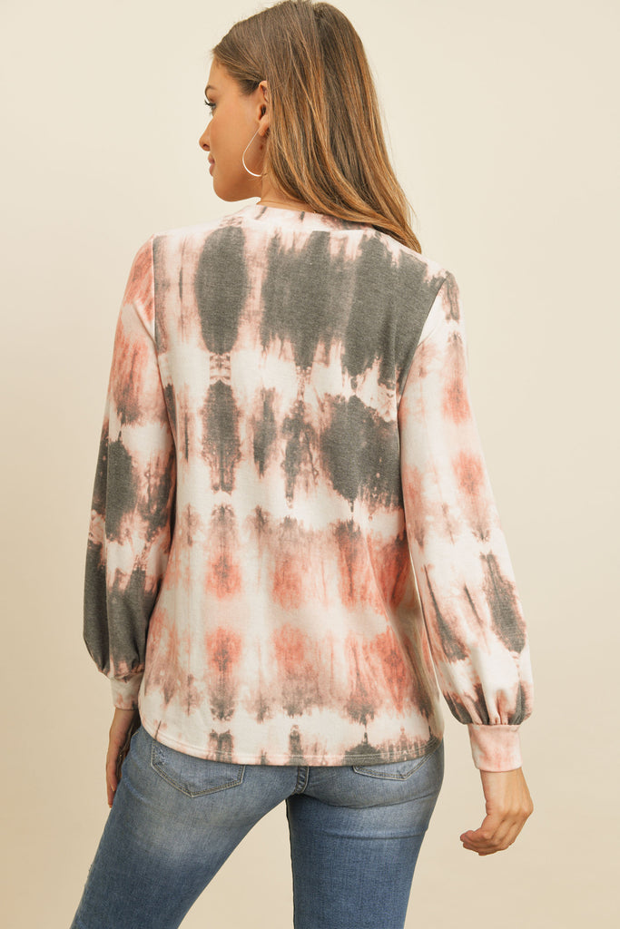 Puff Sleeve Tie Dye Print Top