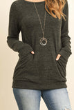 Knit Front Pocket Long Sleeved Top