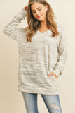 Oversized Two Toned V-Neck Sweater with Inseam Pocket