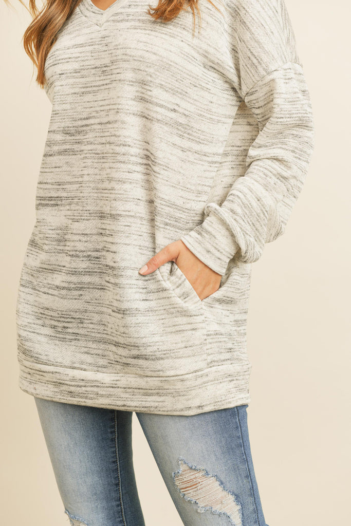 Oversized Two Toned V-Neck Sweater with Inseam Pocket