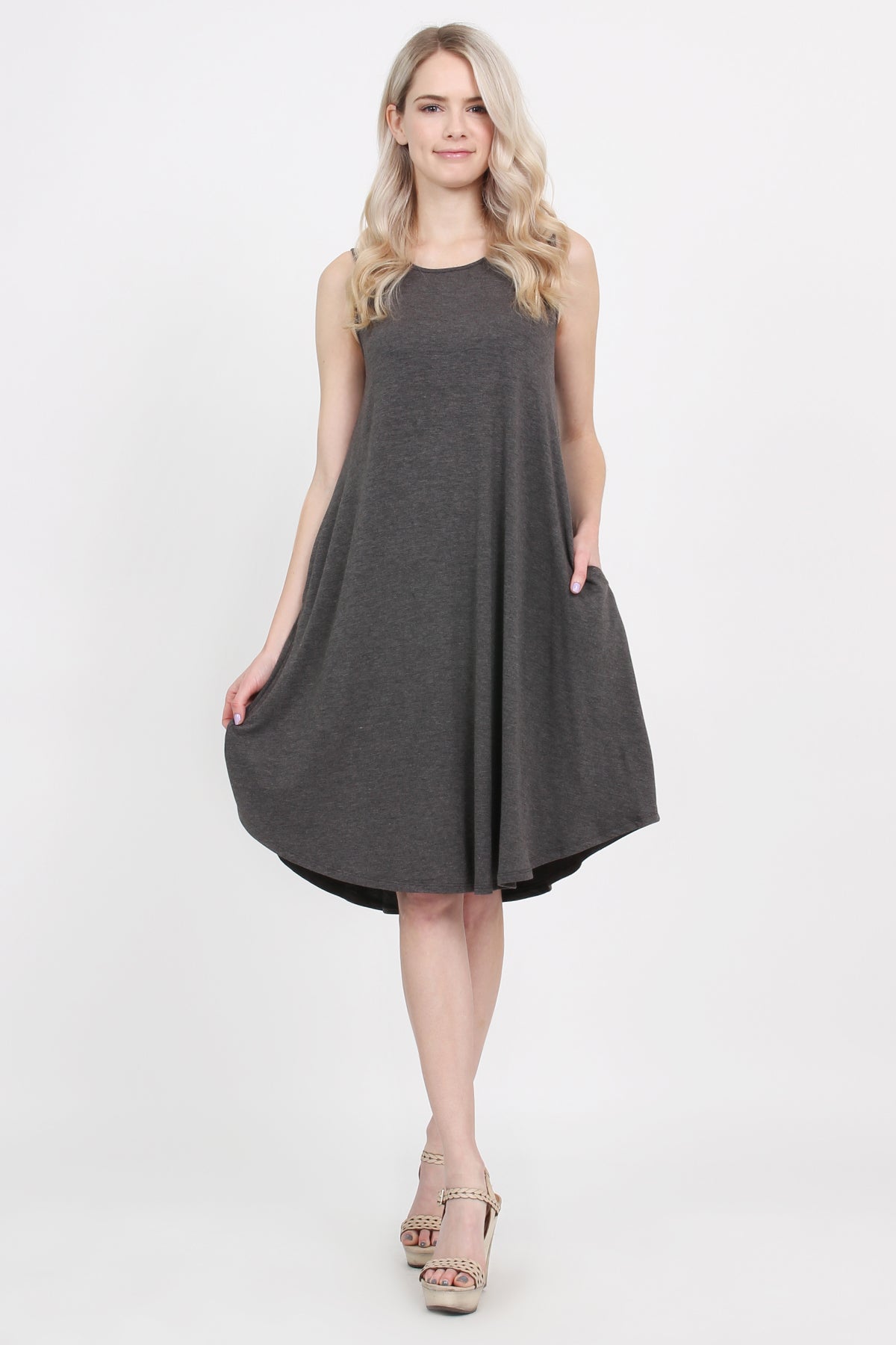 V Neck Hidden Pocket Swing Dress main image 1