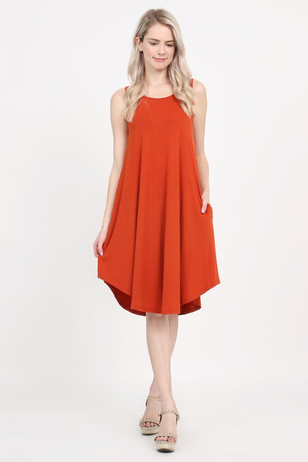 V Neck Hidden Pocket Swing Dress
