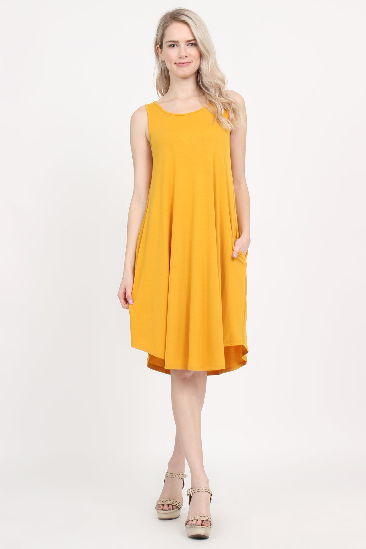 V Neck Hidden Pocket Swing Dress