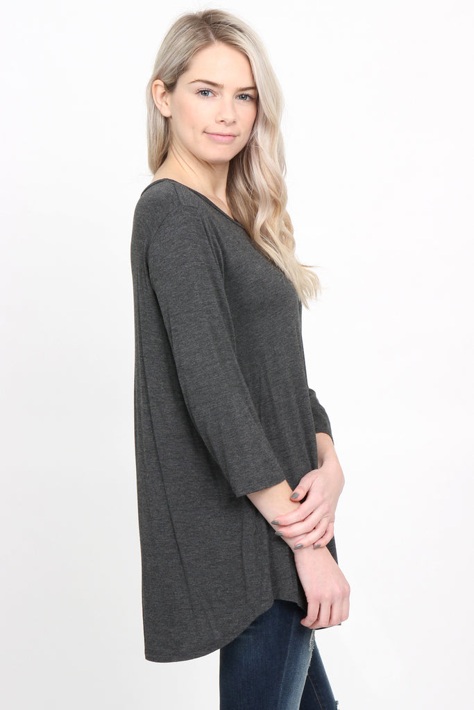 Premium 3/4 Sleeve Dolphin Hem Top