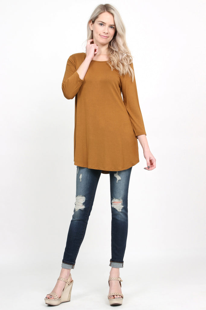 Premium 3/4 Sleeve Dolphin Hem Top