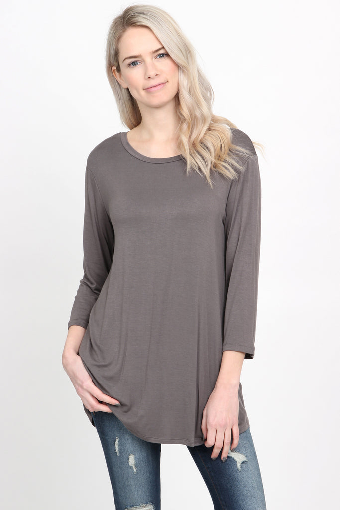 Premium 3/4 Sleeve Dolphin Hem Top