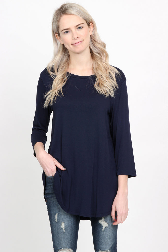 Premium 3/4 Sleeve Dolphin Hem Top