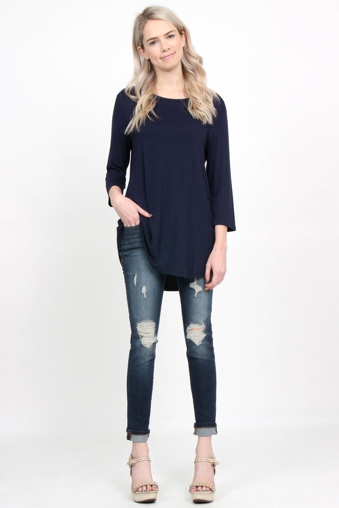 Premium 3/4 Sleeve Dolphin Hem Top