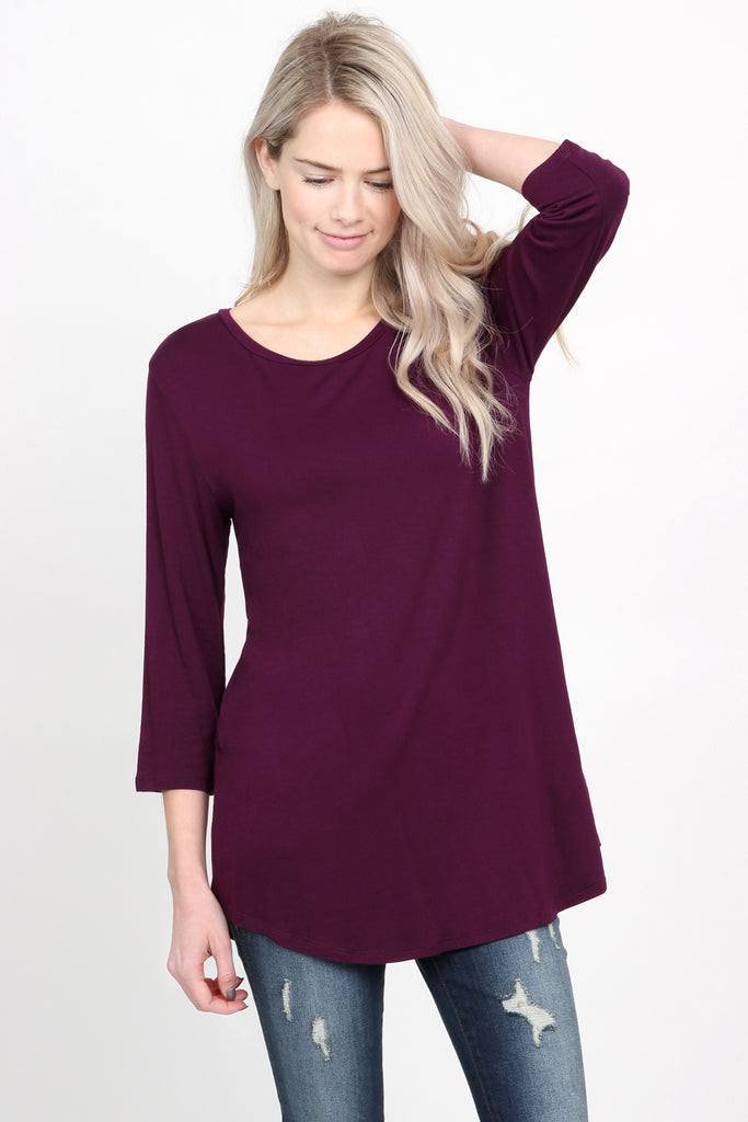 Premium 3/4 Sleeve Dolphin Hem Top