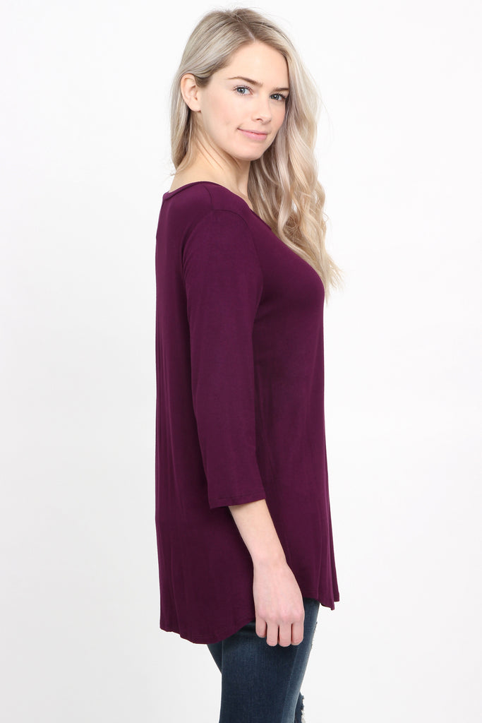 Premium 3/4 Sleeve Dolphin Hem Top