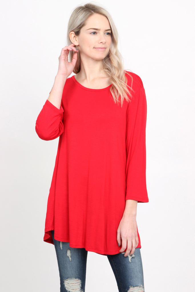 Premium 3/4 Sleeve Dolphin Hem Top