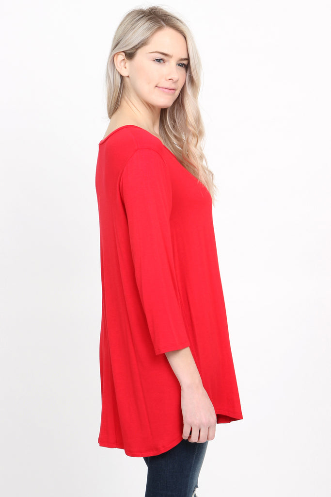 Premium 3/4 Sleeve Dolphin Hem Top