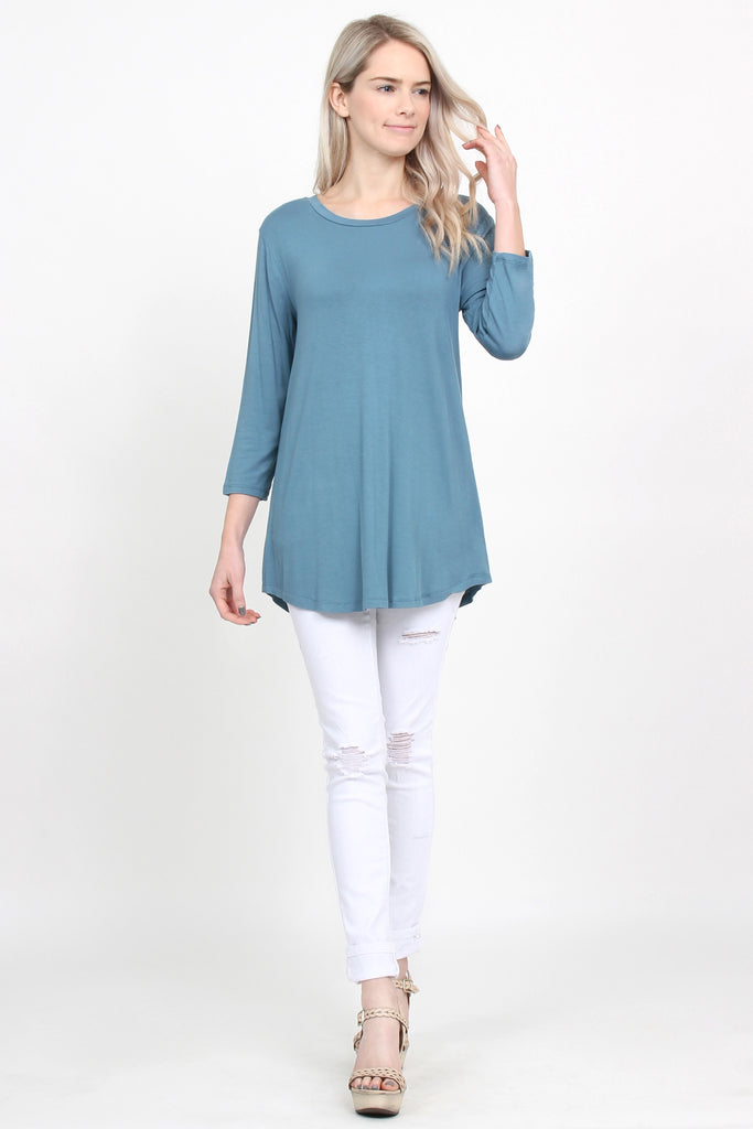 Premium 3/4 Sleeve Dolphin Hem Top