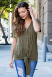Short Sleeved Button-down Tie Front Top