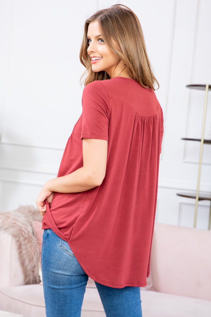 Short Sleeve Dolphin Hem Shell Button Top
