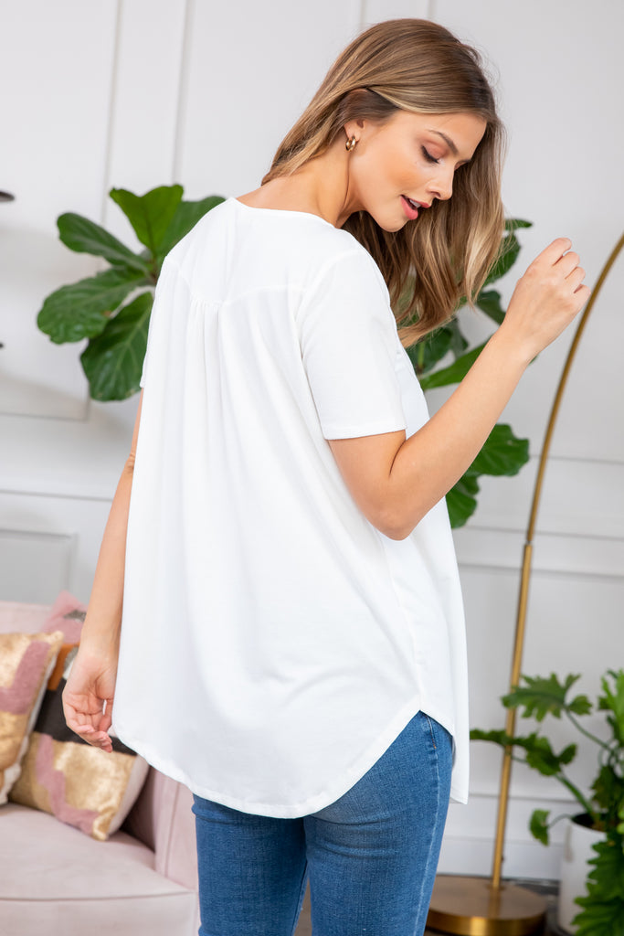 Short Sleeve Dolphin Hem Shell Button Top