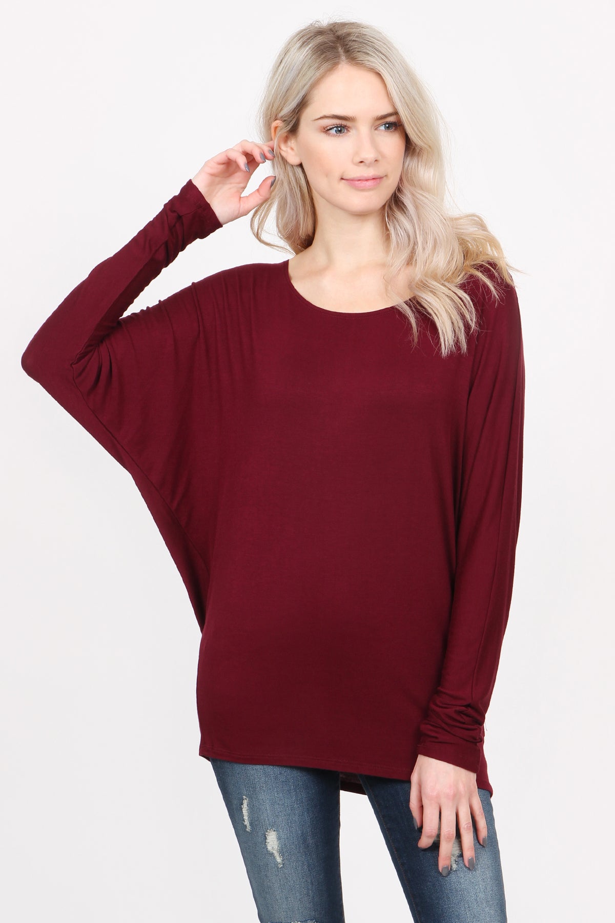 Metallic Foil Dolman Sleeve Off the Shoulder Top in Red main image 0