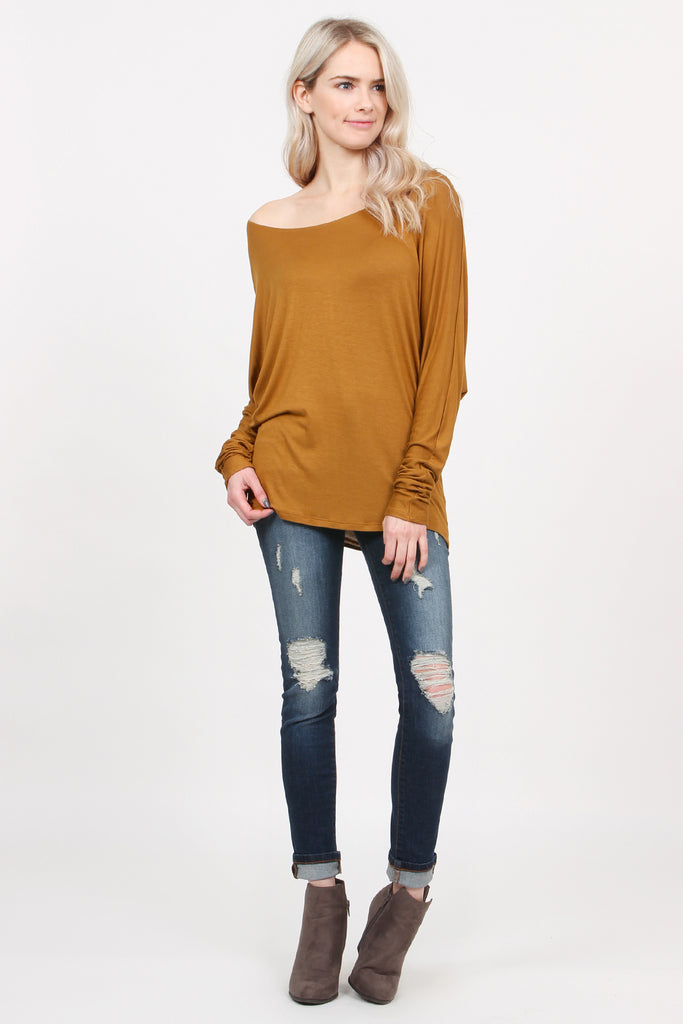 Long Sleeve Dolman Off-Shoulder Top