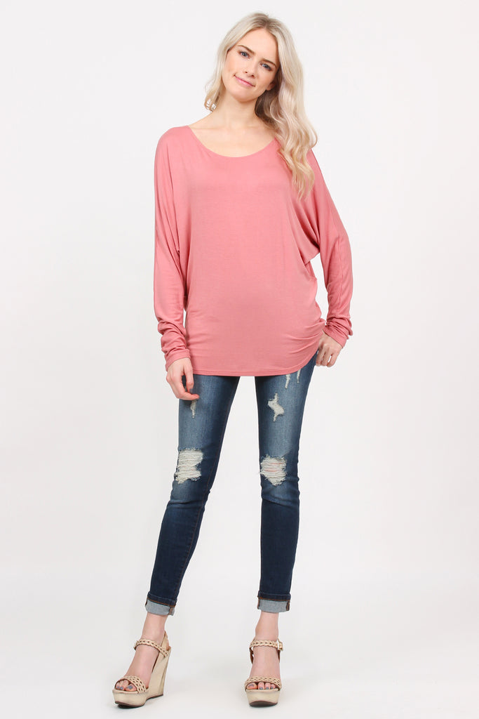 Long Sleeve Dolman Off-Shoulder Top