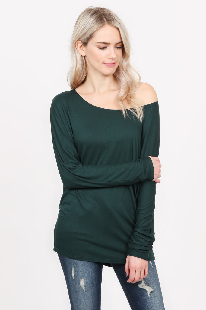 Long Sleeve Dolman Off-Shoulder Top