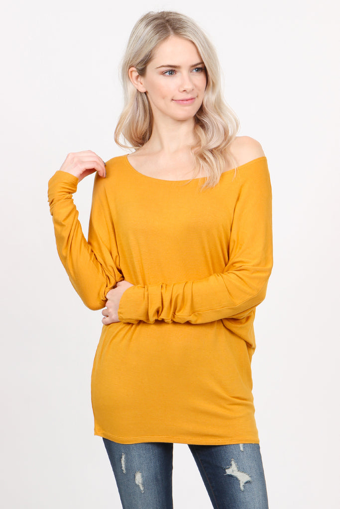 Long Sleeve Dolman Off-Shoulder Top