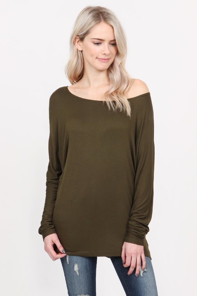 Long Sleeve Dolman Off-Shoulder Top