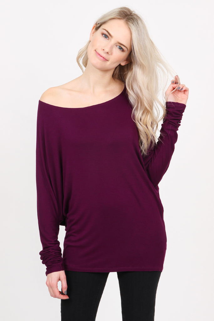 Long Sleeve Dolman Off-Shoulder Top
