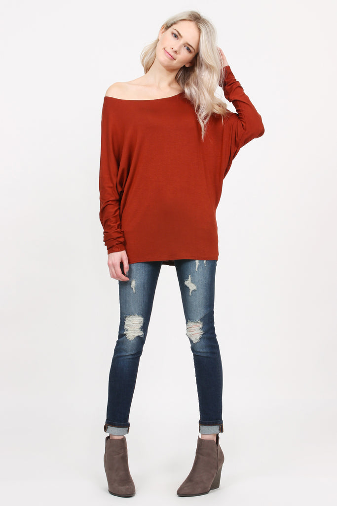 Long Sleeve Dolman Off-Shoulder Top