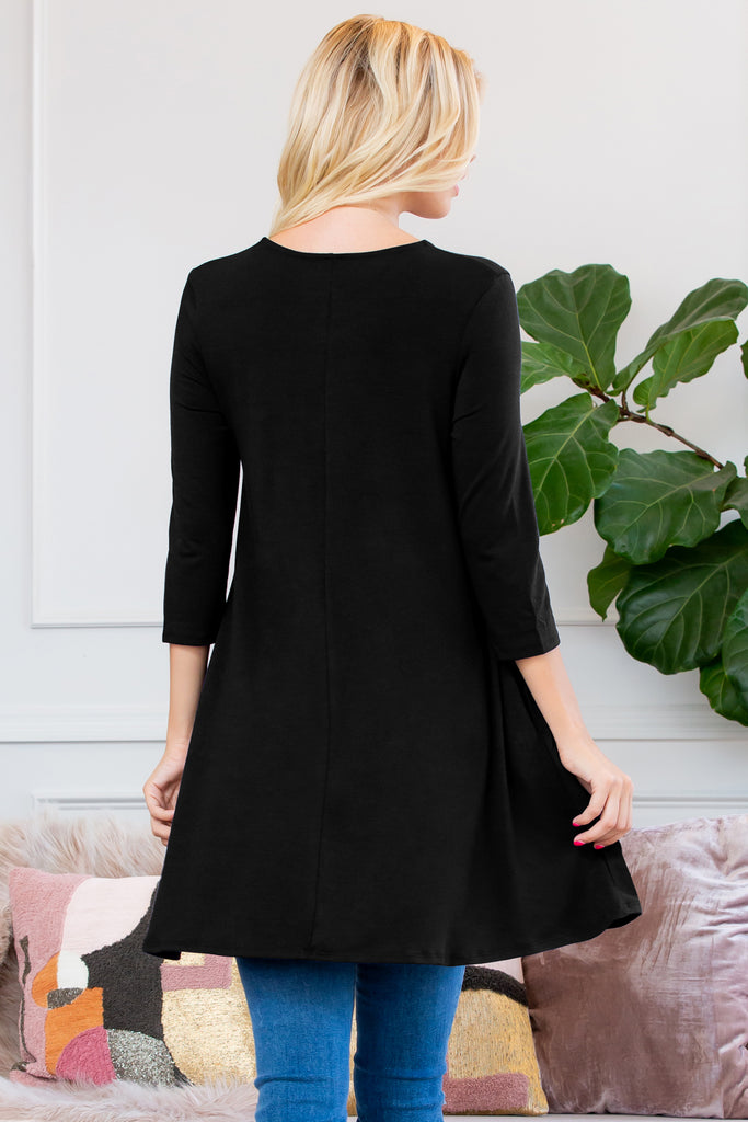 Premium 3/4 Sleeve Swing Pocket Tunic Dress