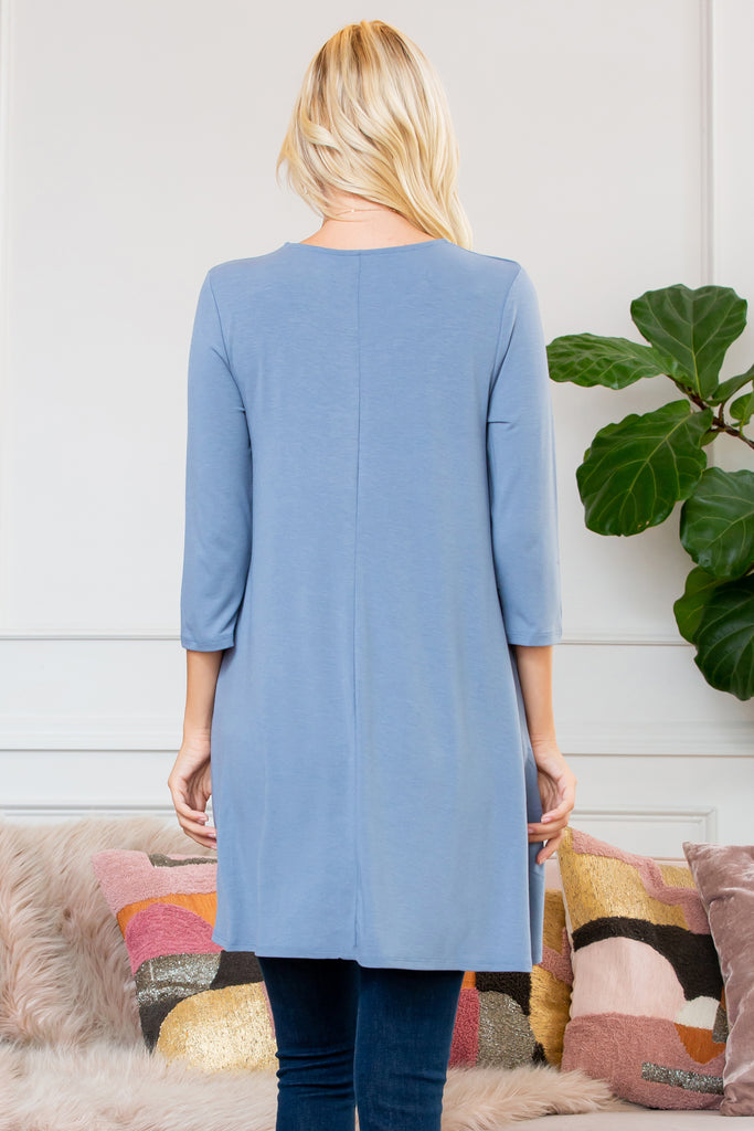 Premium 3/4 Sleeve Swing Pocket Tunic Dress