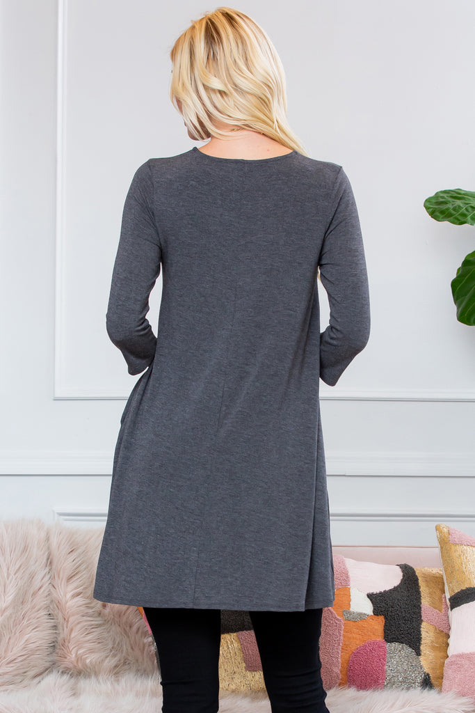 Premium 3/4 Sleeve Swing Pocket Tunic Dress