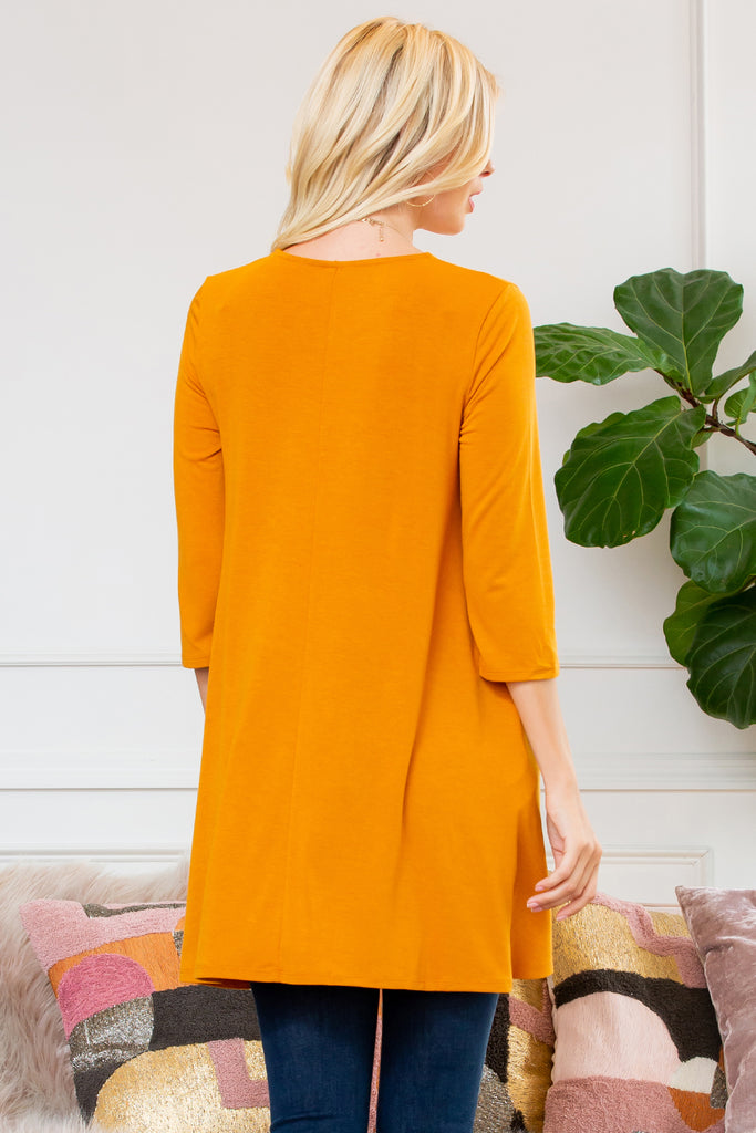 Premium 3/4 Sleeve Swing Pocket Tunic Dress