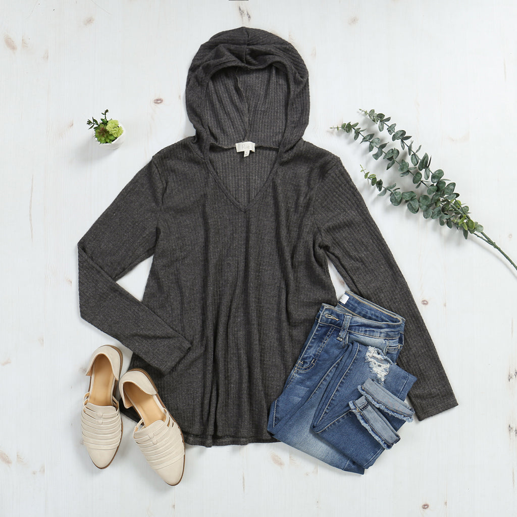 V-Neck Long Sleeved Waffle Top