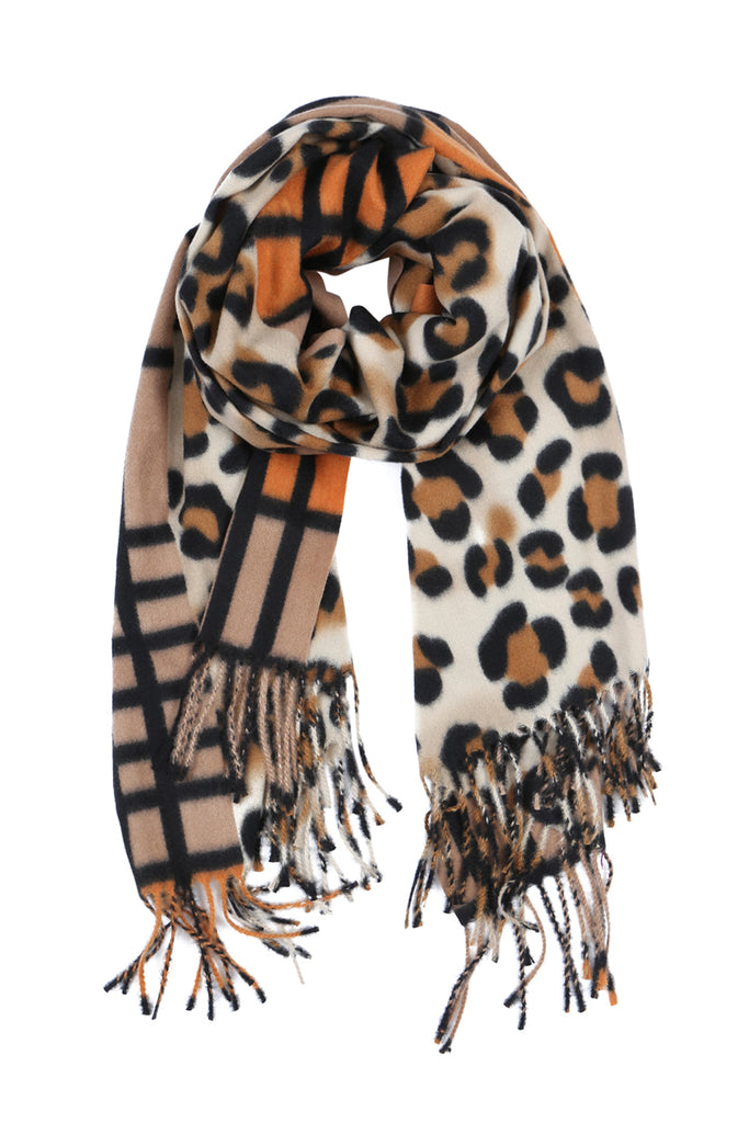 S5020 - LEOPARD PRINT DUAL DESIGN FRINGE WOMEN'S SCARF
