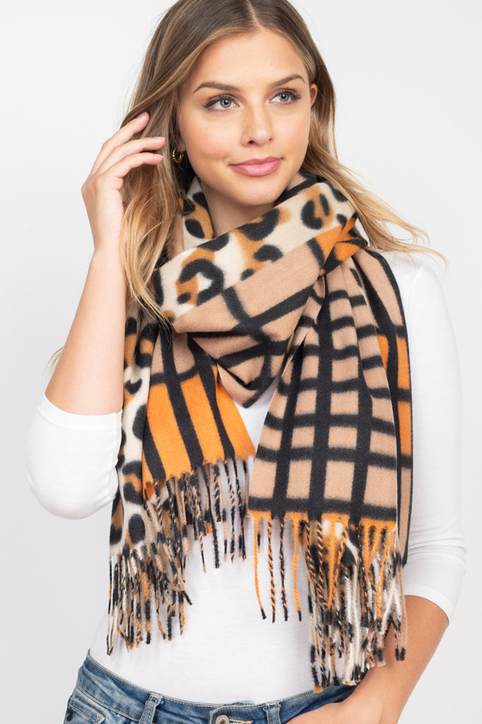 S5020 - LEOPARD PRINT DUAL DESIGN FRINGE WOMEN'S SCARF
