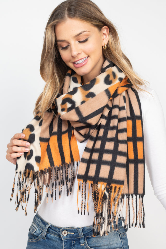 S5020 - LEOPARD PRINT DUAL DESIGN FRINGE WOMEN'S SCARF