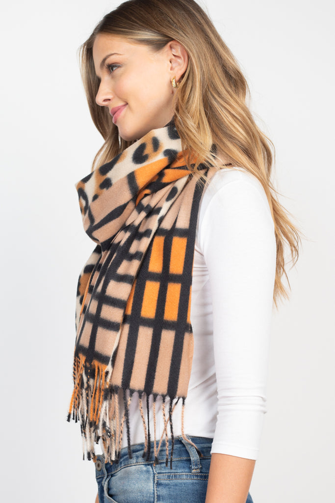S5020 - LEOPARD PRINT DUAL DESIGN FRINGE WOMEN'S SCARF