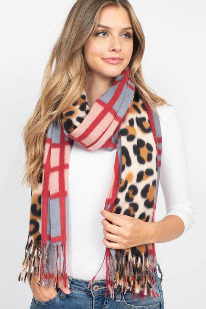 S5020 - LEOPARD PRINT DUAL DESIGN FRINGE WOMEN'S SCARF