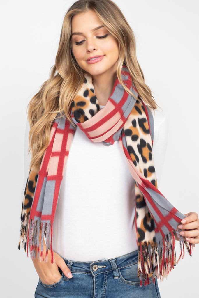 S5020 - LEOPARD PRINT DUAL DESIGN FRINGE WOMEN'S SCARF