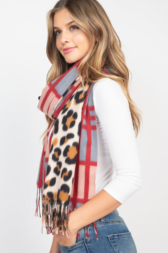 S5020 - LEOPARD PRINT DUAL DESIGN FRINGE WOMEN'S SCARF